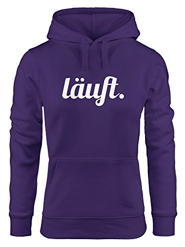 MoonWorks weicher Hoodie für Damen mit läuft Spruch, Sweatshirt mit Kapuze Kapuzenpullover lila S von MoonWorks