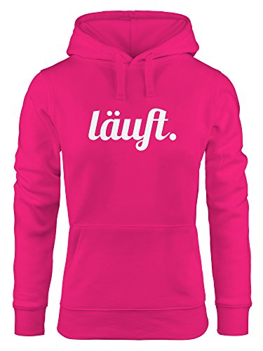 MoonWorks weicher Hoodie für Damen mit läuft Spruch, Sweatshirt mit Kapuze Kapuzenpullover pink M von MoonWorks