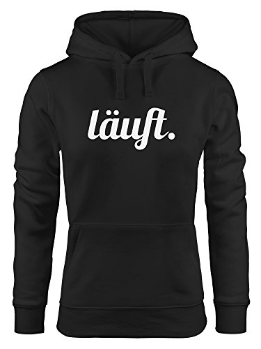 MoonWorks weicher Hoodie für Damen mit läuft Spruch, Sweatshirt mit Kapuze Kapuzenpullover schwarz L von MoonWorks