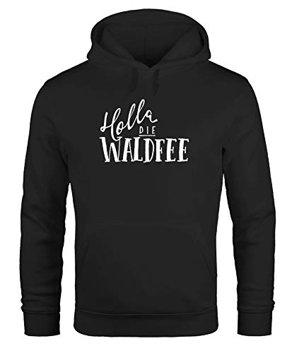 MoonWorks witziger Herren Hoodie mit Spruch - Holla die Waldfee - Sprüche Sweatshirt mit Kapuze Kapuzenpullover schwarz XS von MoonWorks