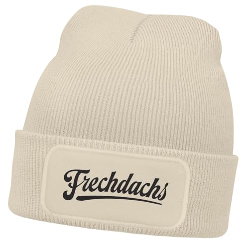 MoonWorksWintermütze Kinder Beanie für Jungen mit Patch Aufdruck Schriftzug Frechdachs Print Strickmütze Beige Unisize von MoonWorks