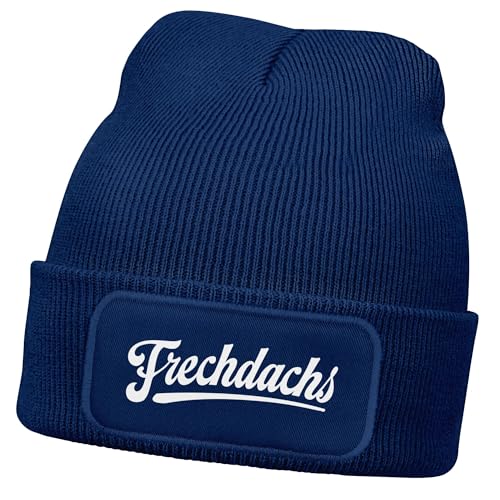 MoonWorksWintermütze Kinder Beanie für Jungen mit Patch Aufdruck Schriftzug Frechdachs Print Strickmütze Navy Unisize von MoonWorks