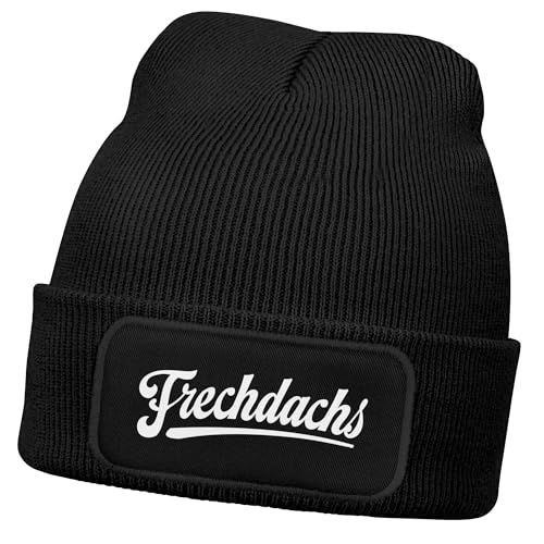 MoonWorksWintermütze Kinder Beanie für Jungen mit Patch Aufdruck Schriftzug Frechdachs Print Strickmütze Schwarz Unisize von MoonWorks