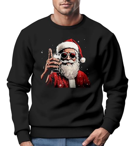 MoonworksSweatshirt Herren Weihnachten Weihnachtsmann Alkohol Bier Ugly Xmas Sweater Geschenk Biertrinker Bier schwarz L von MoonWorks