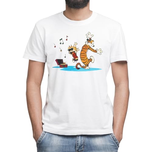 Calvin and Hobbes Dancing with Music Klassisches Herren-T-Shirt mit Rundhalsausschnitt und kurzen Ärmeln 2X-Large Calvin and Hobbes Dancing with Music Klassisches Herren-T-Shirt mit Rundhalsausschnitt und kurzen Ärmeln 2X-Large von Moonai