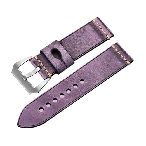 20/22/24/26mm verdicktes Uhrenarmband aus pflanzlich gegerbtem Rindsleder, bonbonfarbenes wasserdichtes Uhrenarmbandzubehör, Lila-Silver-Schnalle, 22mm von Moonbaby