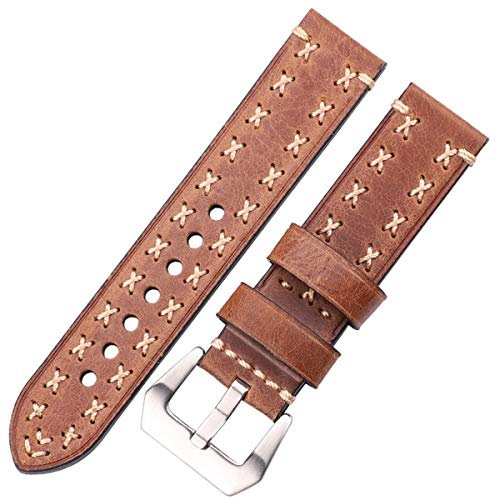 Handgemachte Uhrenarmbänder 22 24mm Leder Vintage-Uhrenarmband-Frauen-Mann-Uhr-Zubehör Braun 22mm von Moonbaby