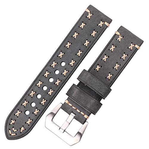 Handgemachte Uhrenarmbänder 22 24mm Leder Vintage-Uhrenarmband-Frauen-Mann-Uhr-Zubehör Grün 22mm von Moonbaby