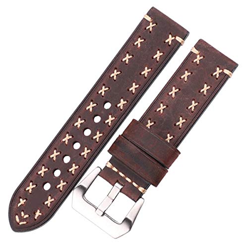 Handgemachte Uhrenarmbänder 22 24mm Leder Vintage-Uhrenarmband-Frauen-Mann-Uhr-Zubehör Kaffee 22mm von Moonbaby