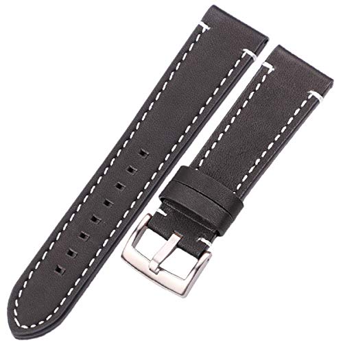 Leder Uhrenarmbänder 18mm 20mm 22mm 24mm Damen Herren Uhrenarmband mit Schnalle Schwarz-Silber-Haken 18mm von Moonbaby