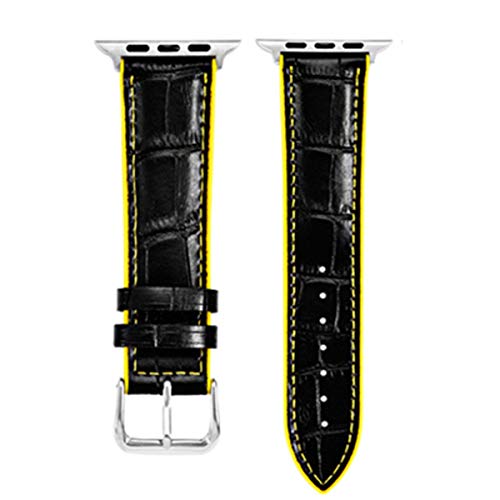Silikon-Lederarmbanduhr Zubehör für Männer-Frauen-Uhr-Band-Gelb Schwarz für 42mm oder 44mm von Moonbaby