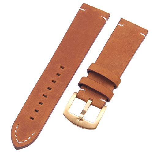 Uhrbändern 18 20 22mm Leder Mann-Frauen Handgefertigte Vintage-Armbanduhr-Bügel-Metallschnalle Dunkelbraun Gold-18mm Uhrbändern 18 20 22mm Leder Mann-Frauen Handgefertigte Vintage-Armbanduhr-Bügel-Metallschnalle Dunkelbraun Gold-18mm von Moonbaby