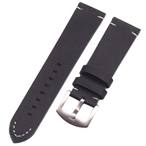 Uhrbändern 18 20 22mm Leder Mann-Frauen Handgefertigte Vintage-Armbanduhr-Bügel-Metallschnalle Schwarz-Silber-Haken 18mm von Moonbaby