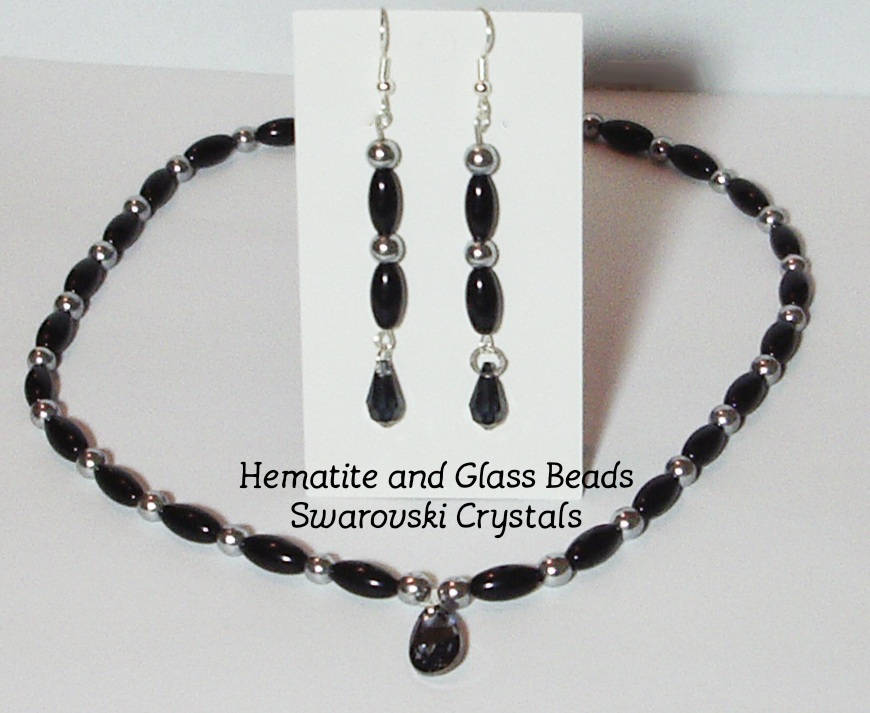 Kristalle Schwarz Und Silber Halskette Set - Anhänger Mit Ohrringen 20" Glas Hämatit Perlen Kristallanhänger Kristalle Schwarz Und Silber Halskette Set - Anhänger Mit Ohrringen 20" Glas Hämatit Perlen Kristallanhänger von MoonbeadJewelryUS
