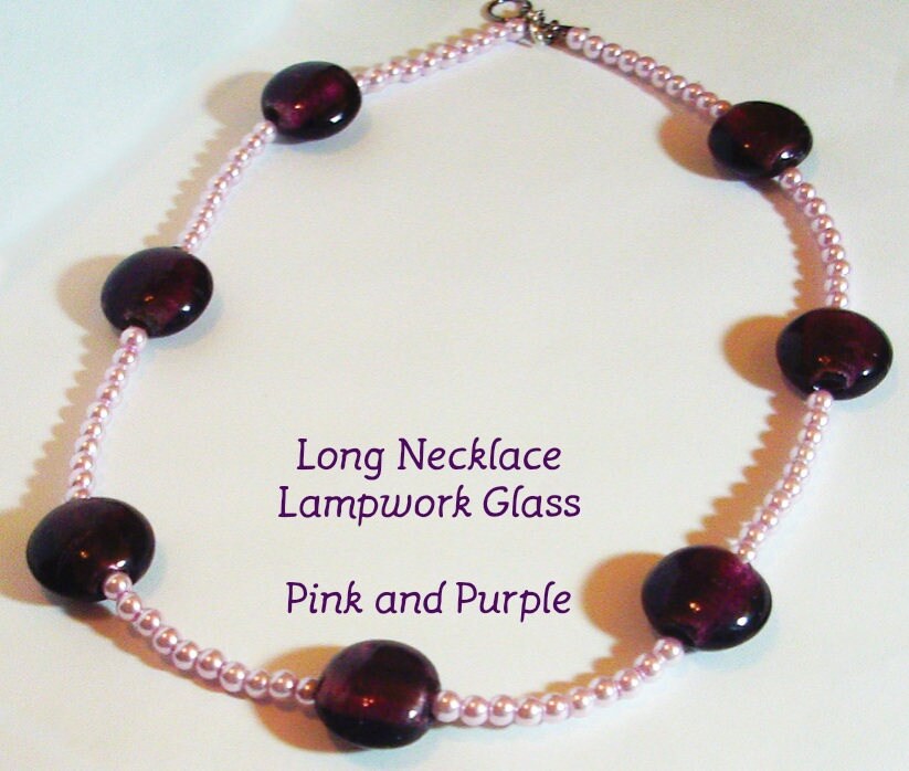 Rosa Und Lila Lange Halskette - Glas Perlen 24"- Lampwork Glass Großen Rosa Rosa Und Lila Lange Halskette - Glas Perlen 24"- Lampwork Glass Großen Rosa von MoonbeadJewelryUS