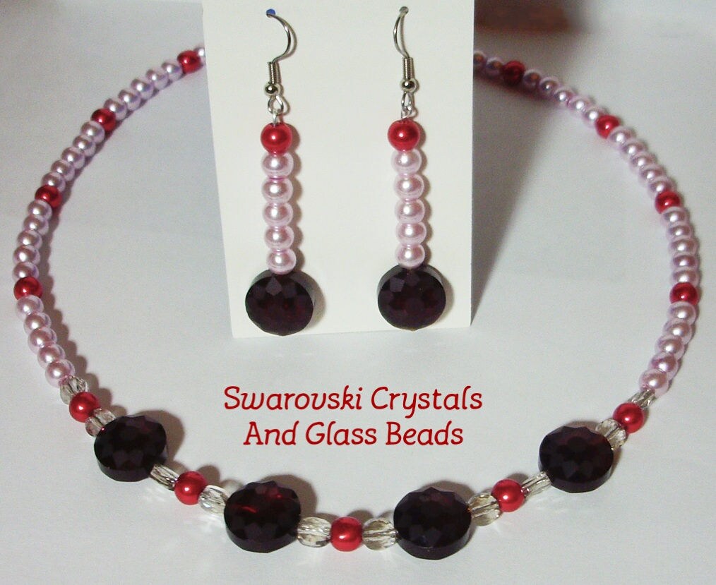 Rosa Und Rot 46, 5 cm Perlen Halskette Mit Ohrringen - Swarovski Kristalle Glasperlen Rote Rosa Set Geätzte Dunkelrote Rosa Und Rot 46, 5 cm Perlen Halskette Mit Ohrringen - Swarovski Kristalle Glasperlen Rote Rosa Set Geätzte Dunkelrote von MoonbeadJewelryUS