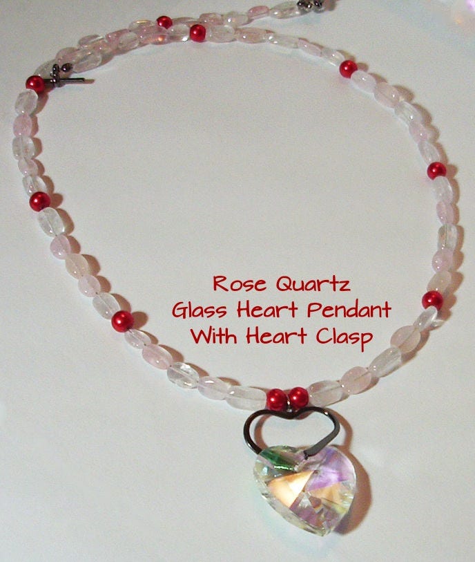 Rosenquarz Und Glasperlen 21 "Halskette Mit 2 Herzen - Glasherzanhänger Herzschlaufen | Attachment Rosa Rote Halskette Quartz Rosenquarz Und Glasperlen 21 "Halskette Mit 2 Herzen - Glasherzanhänger Herzschlaufen | Attachment Rosa Rote Halskette Quartz von MoonbeadJewelryUS