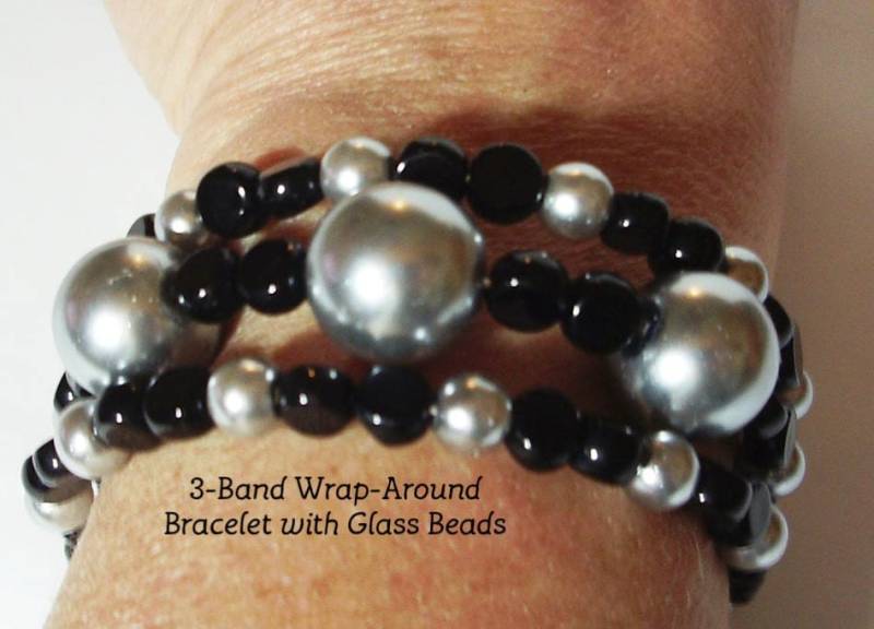 Schwarz Und Silber 3-Band-Armband Mit Glas-Perlen - Armband Wrap-Around Verstellbare Manschette Schwarz Und Silber 3-Band-Armband Mit Glas-Perlen - Armband Wrap-Around Verstellbare Manschette von MoonbeadJewelryUS