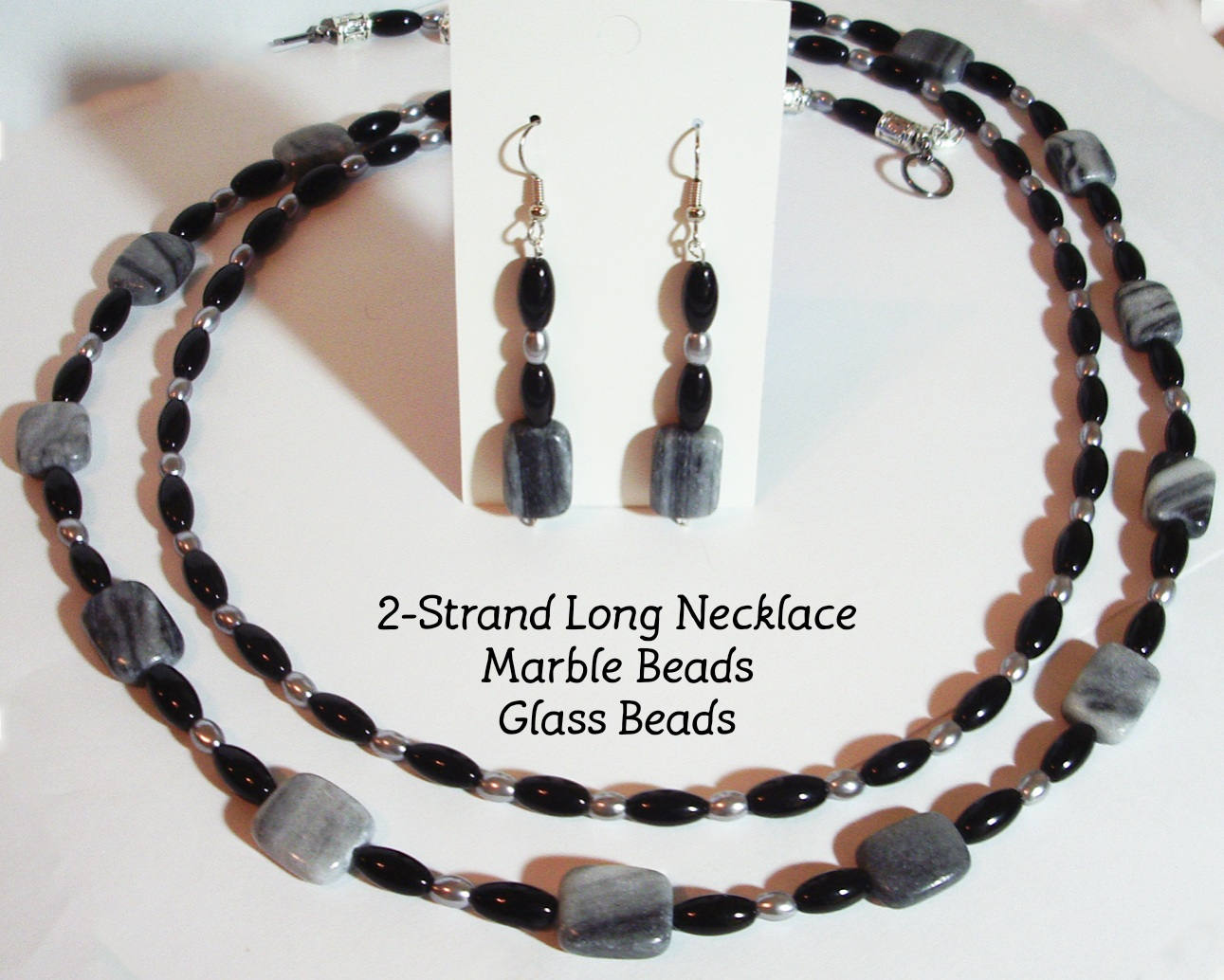 Schwarz Und Silber Halskette - 2-strang Perlenkette Mit Grauem Marmor & Ohrringe Set Multi-strang Lange Schwarz Und Silber Halskette - 2-strang Perlenkette Mit Grauem Marmor & Ohrringe Set Multi-strang Lange von MoonbeadJewelryUS