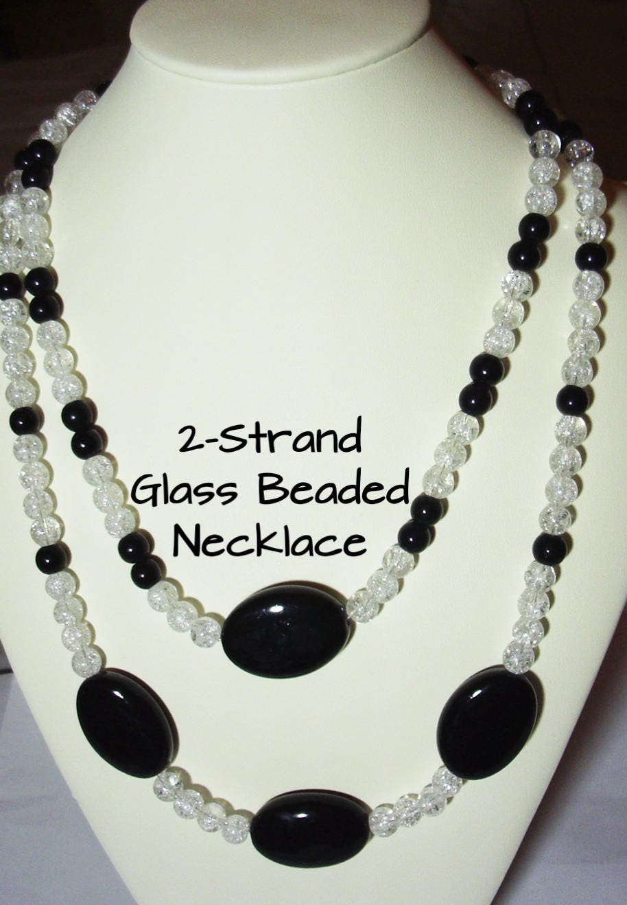 Schwarz Und Weiß 2-strang-Kette Mit Schwarzen Murano Glas Akzente-2-strang Perlen Halskette - 18 Bis 24 Zoll Schwarz Schwarz Und Weiß 2-strang-Kette Mit Schwarzen Murano Glas Akzente-2-strang Perlen Halskette - 18 Bis 24 Zoll Schwarz von MoonbeadJewelryUS