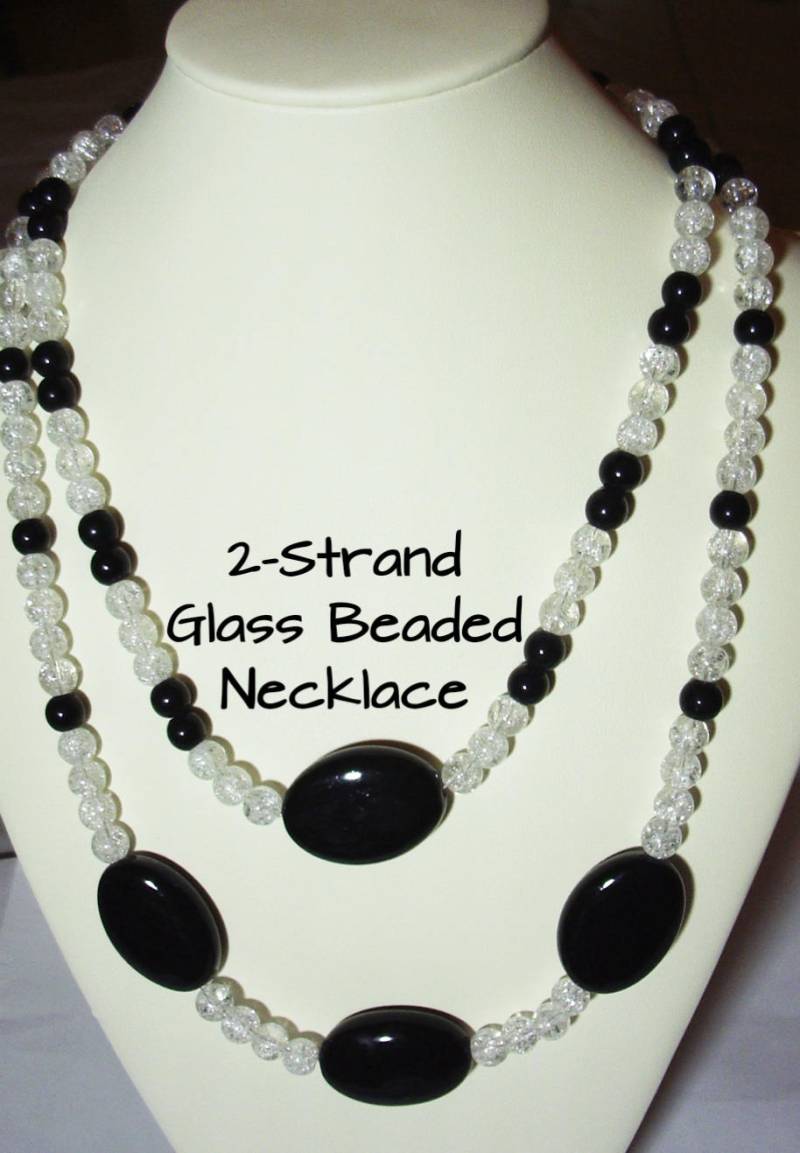 Schwarz Und Weiß 2-strang-Kette Mit Schwarzen Murano Glas Akzente-2-strang Perlen Halskette - 18 Bis 24 Zoll Schwarz Schwarz Und Weiß 2-strang-Kette Mit Schwarzen Murano Glas Akzente-2-strang Perlen Halskette - 18 Bis 24 Zoll Schwarz von MoonbeadJewelryUS