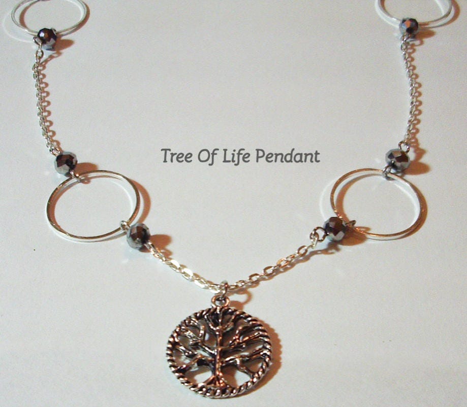Silber Halskette - Lange Silber-Kette 24" Mit Zinn Anhänger Baum Des Lebens Zart Leicht Fallende Perlen Silber Halskette - Lange Silber-Kette 24" Mit Zinn Anhänger Baum Des Lebens Zart Leicht Fallende Perlen von MoonbeadJewelryUS