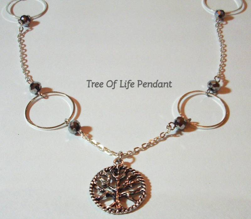 Silber Halskette - Lange Silber-Kette 24" Mit Zinn Anhänger Baum Des Lebens Zart Leicht Fallende Perlen von MoonbeadJewelryUS