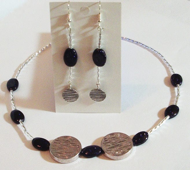 Silber Und Schwarzem Glas Zinn 18" Kette Mit Ohrringen - Halskette Ohrringe Set Schwarz Sekt Silber Und Schwarzem Glas Zinn 18" Kette Mit Ohrringen - Halskette Ohrringe Set Schwarz Sekt von MoonbeadJewelryUS
