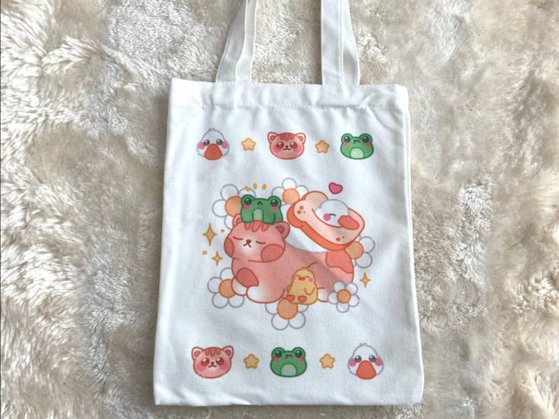 Animals Tote Bag Small Kawaii Canvas Tote Cute Graphic Cozy Aesthetic Cat Frog Duck Daisy Carrying Cotton Chicken von Moonbia
