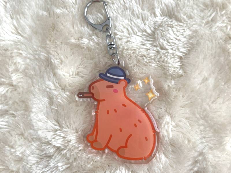 Cute Funny Capybara Keychain - Kawaii Acryl Charm Epoxy Capy Lover Gift Keyring Accessoires Art Serious Meme Accessory Gift von Moonbia