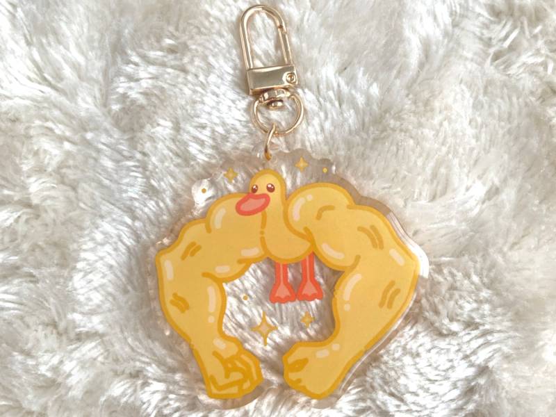 Funny Buff Duck Keychain - Kawaii Acryl Charm Epoxy Gift Keyring Accessoires Muscular Meme Accessory Gift Funny Cute Gym Duck von Moonbia
