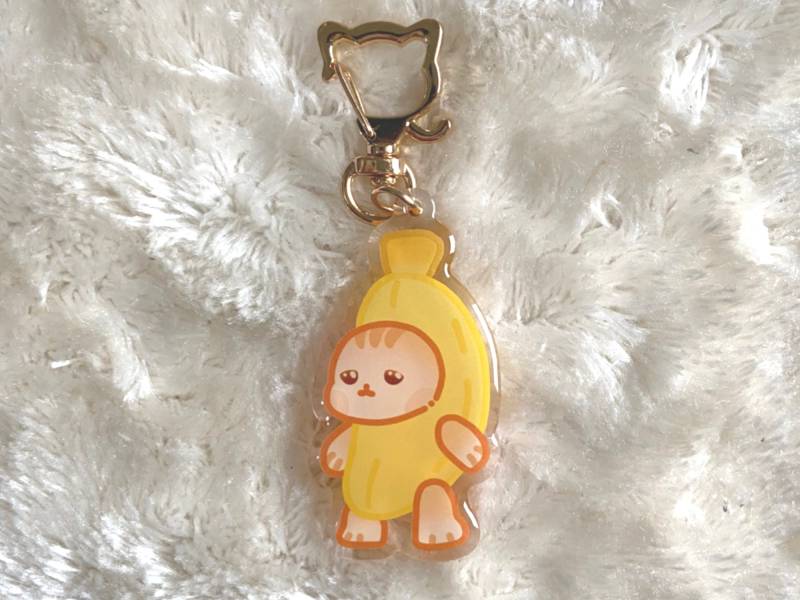 Keychain Kawaii Transparent Acryl Funny Banana Cat Meme Charm Cute Kitty Animal Catlover Gift Art Epoxy Cat von Moonbia