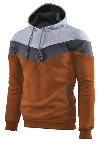 Mooncolour, Herren-Sweatshirt, Kapuzenpullover mit Farbblöcken, Bequeme Sportkleidung - Braun - US Medium von Mooncolour