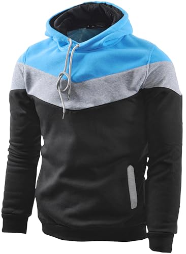 Mooncolour, Herren-Sweatshirt, Kapuzenpullover mit Farbblöcken, Bequeme Sportkleidung - Schwarz - US Medium von Mooncolour