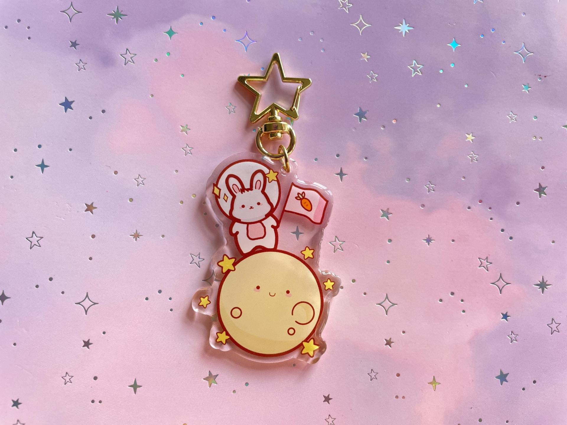 Bunny Astronaut Mond Keychain | Kawaii Transparent Acrylic Galaxy Star Art Funny Meme Gift von MoondropAtelier
