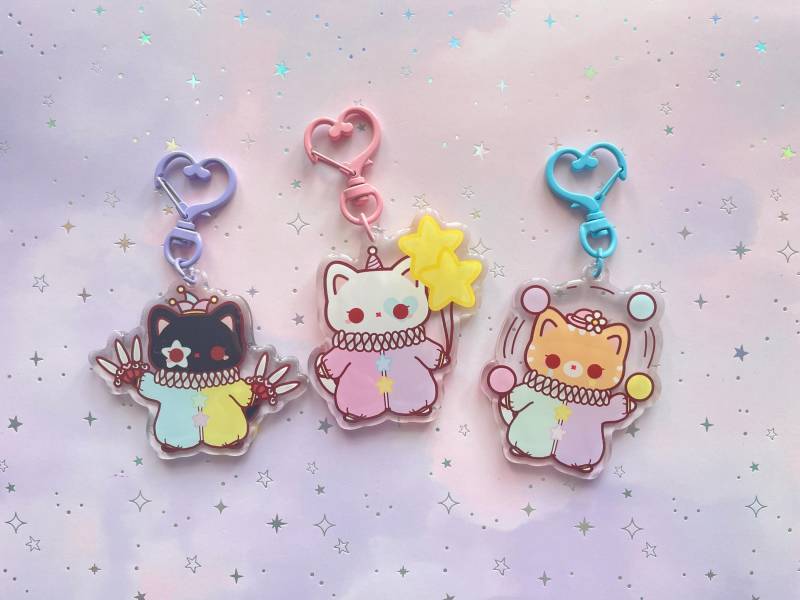 Cat Clown Keychain Kawaii Transparent Acrylic Catloverl Meme Art Small Gift Creepy Cute von MoondropAtelier
