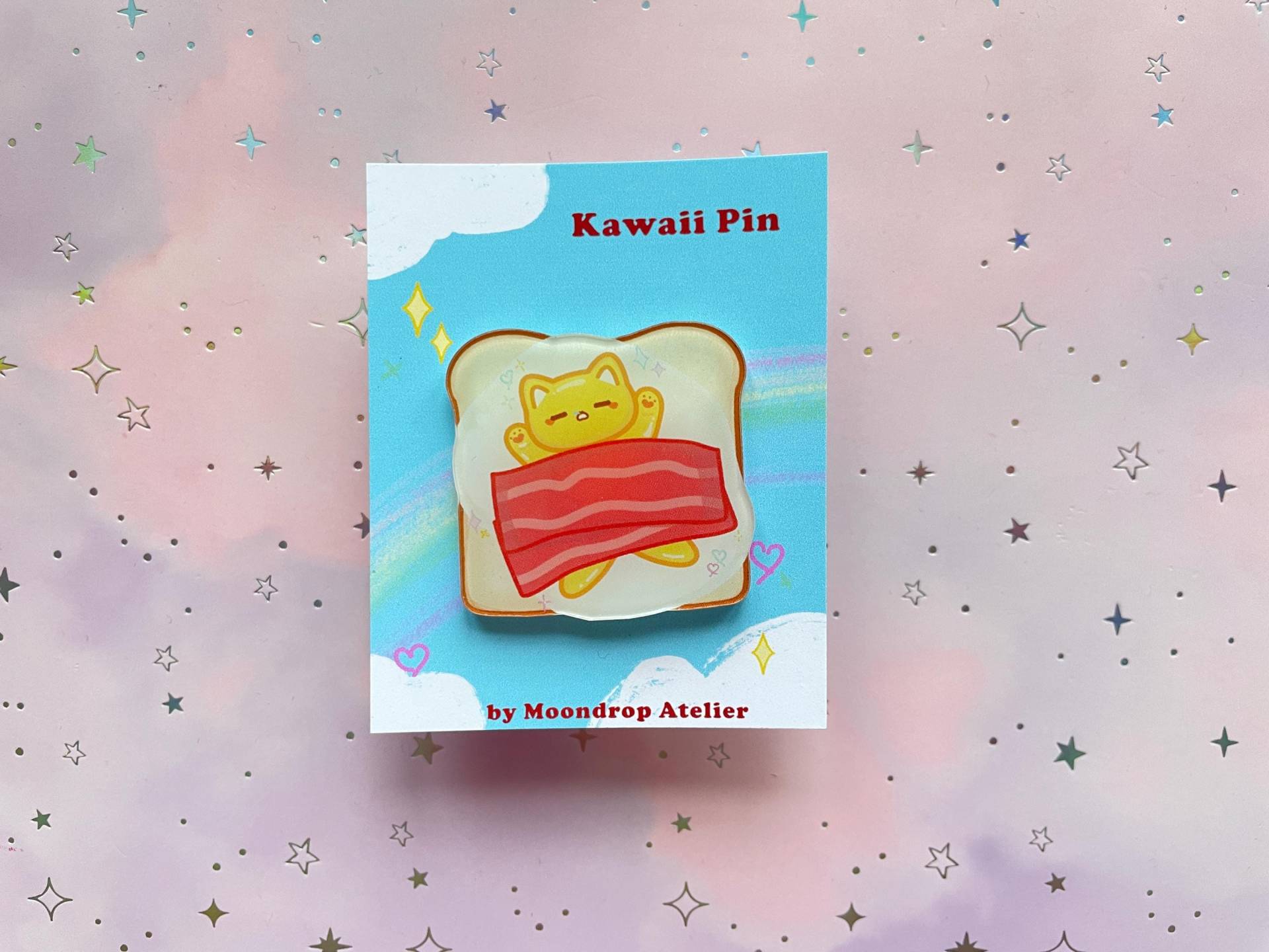 Cat Pin Toast | Kawaii Breakfast Acryl Brosche Anstecker Bacon Egg Japanese Art Small Gift von MoondropAtelier