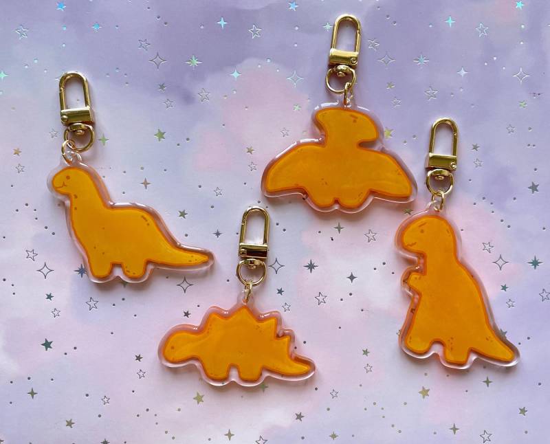 Dino Nugget Keychain Kawaii Transparent Acrylic Dinosaur Meme Gift Nuggies Food Art Small von MoondropAtelier