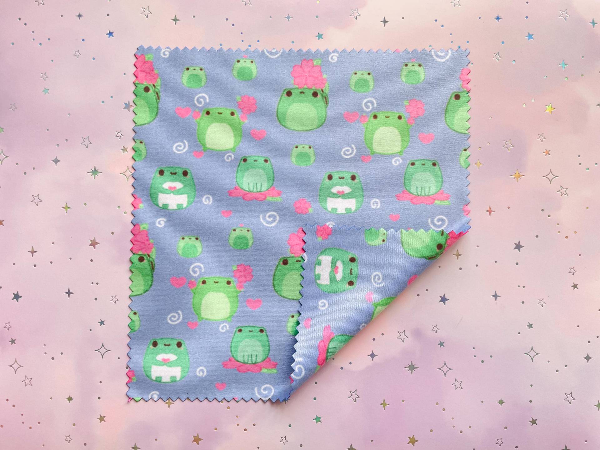 Kawaii Frog Mikrofasertuch | Frosch Brillenputztuch Sakura Kirschblüten Froggy Motiv Süße Kleine Geschenke Double Sided von MoondropAtelier