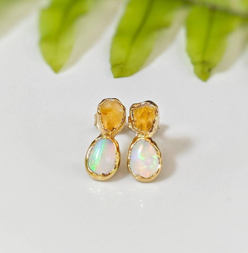 Rohe Citrin Und Opal Ohrstecker, Natürliche Ohrringe, Braut November Geburtsstein Ohrringe Rohe Citrin Und Opal Ohrstecker, Natürliche Ohrringe, Braut November Geburtsstein Ohrringe von MoondropCreationsCA