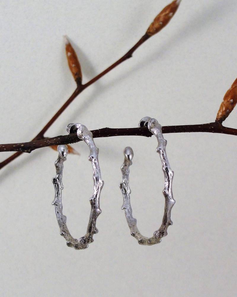 Creolen, Dornen Ohrringe, Zweig Schmuck, Dornen, Trend Silber Creolen von Moonfires