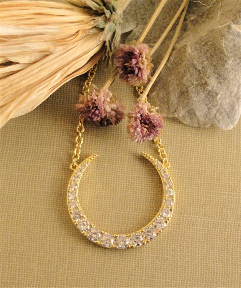 Halbmond Schmuck, Gold Mond Halskette, Anhänger, Geschenk, Charme, Cz, Ohrringe von Moonfires