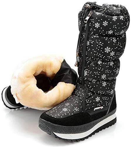 Moongodess Frauen Schneeflocke Winter Schnee Stiefel gleitfest Schaftsstiefel vorne Reißverschluss warmes Fell am Futter Sneaker von Moongodess