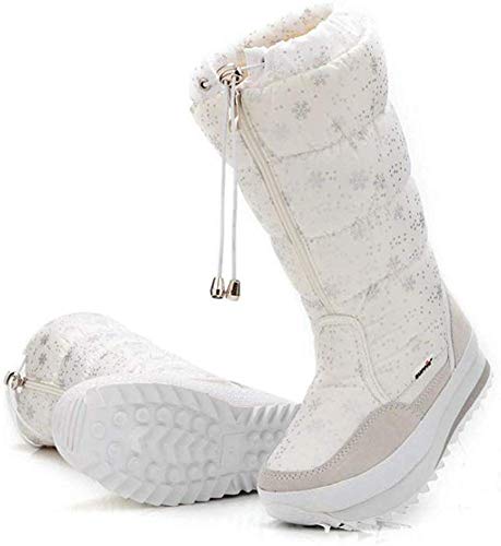 Moongodess Frauen Schneeflocke Winter Schnee Stiefel gleitfest Schaftsstiefel vorne Reißverschluss warmes Fell am Futter Sneaker von Moongodess