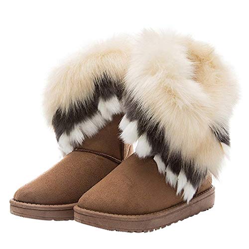 Moongodess Frauen Winter Warme Schnee Stiefeletten Low Heels künstliches Fuchs-Kaninchenfell Quaste Schuhe von Moongodess