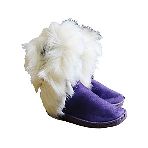 Moongodess Frauen Winter Warme Schnee Stiefeletten Low Heels künstliches Fuchs-Kaninchenfell Quaste Schuhe von Moongodess