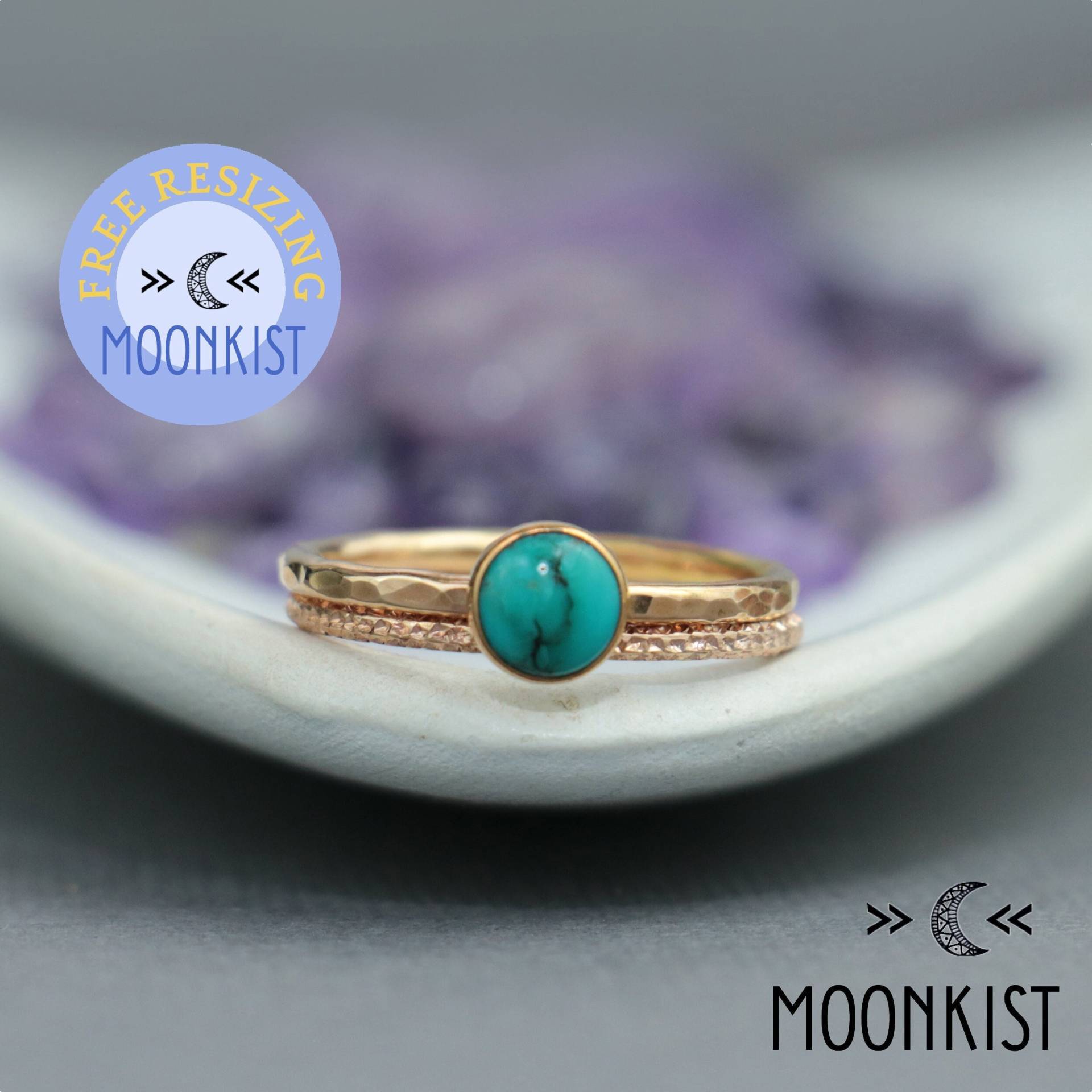 Türkis Cabochon Verlobungsring Set, 14K Gold Filled Stapelringe, Ehering Set | Mondkist Designs von MoonkistDesigns