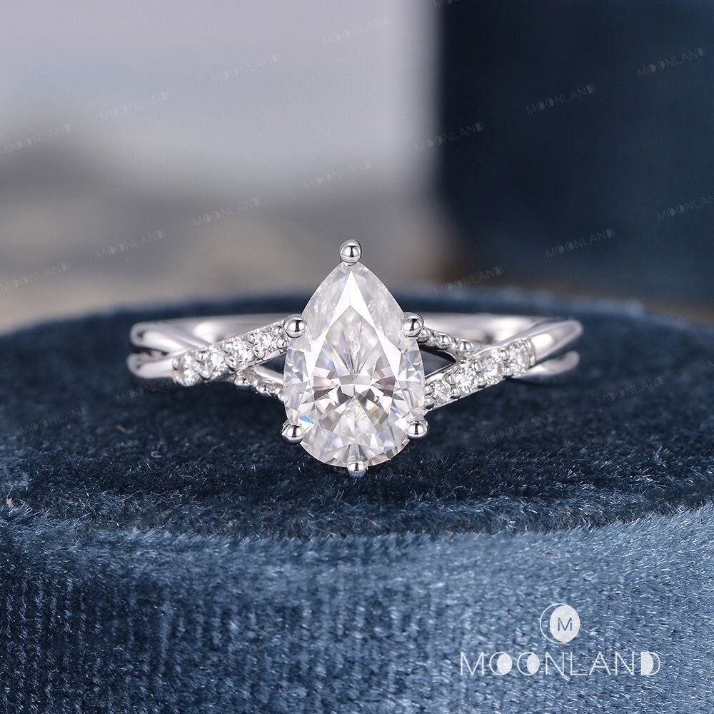 3.5Ct Moissanite Verlobungsring Weißgold Ehering Art Deco Ring Frauen Split Shank Diamant Matching Band Einzigartiger Versprechen Geschenk von MoonlandUS