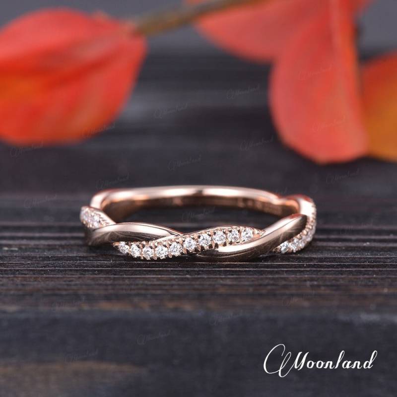 Rose Gold Diamant Ehering 3/4 Eternity Twist Ring Infinity Moissanite Band Einzigartige Frauen Zarte Dainty Stapeln Passender von MoonlandUS