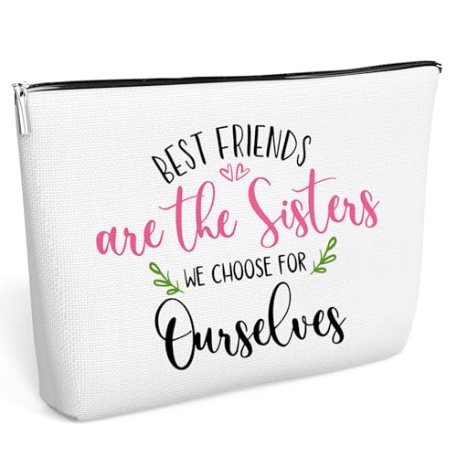 Freundschafts-Make-up-Tasche, Geschenk, Geburtstag, Kulturbeutel für Frauen, Mädchen, beste Freundin, Schwester, Bestie, Reißverschluss, Make-up-Tasche für Geburtstag, Weiss/opulenter Garten von Moonle